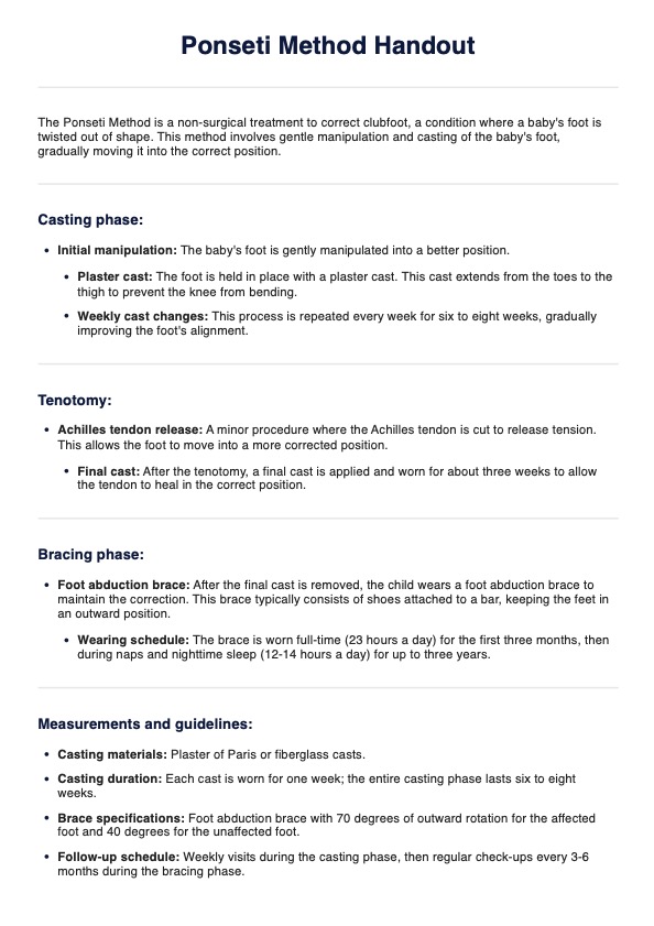 Ponseti Method Handout PDF Example