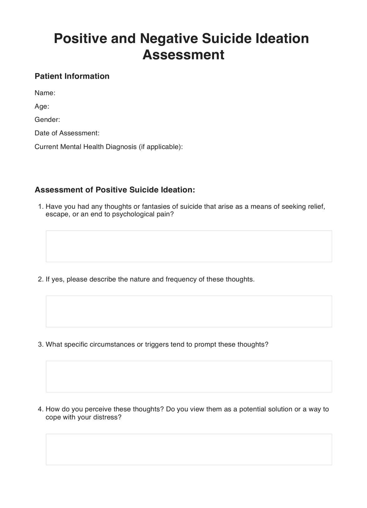 Positive and Negative Suicide Ideation PDF Example