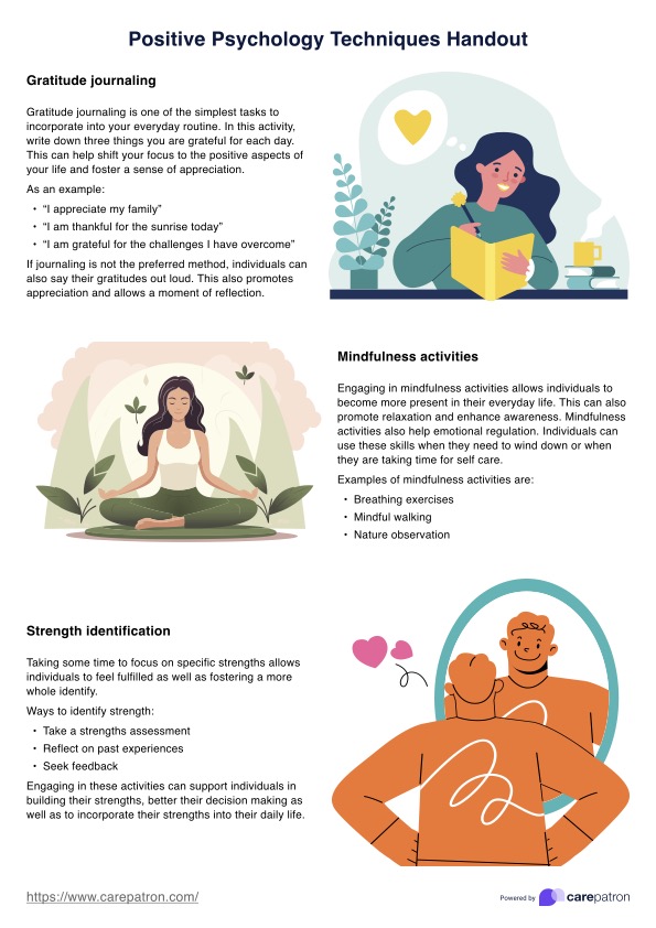 Positive Psychology Techniques Handout PDF Example