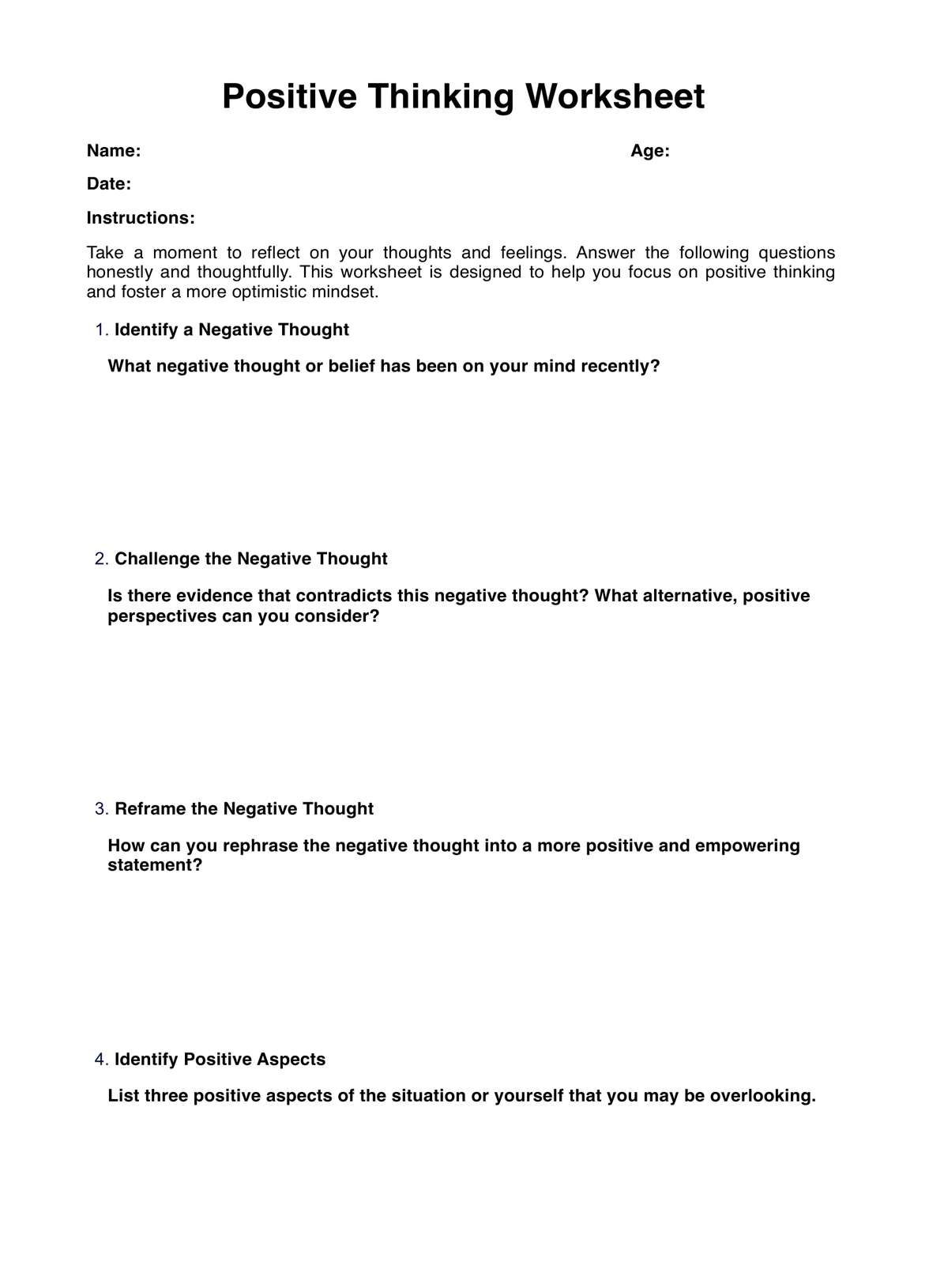 Positive Thinking Worksheet PDF PDF Example