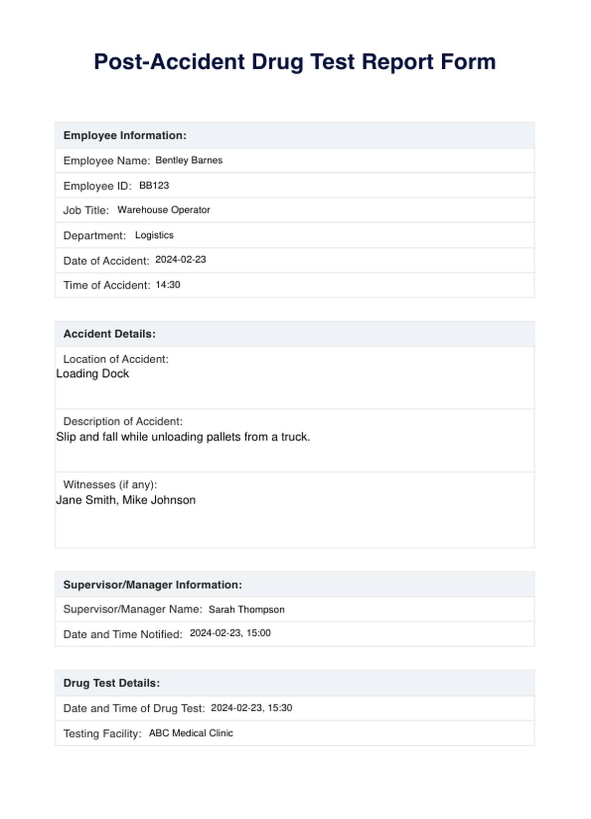 Post-Accident Drug Test PDF Example