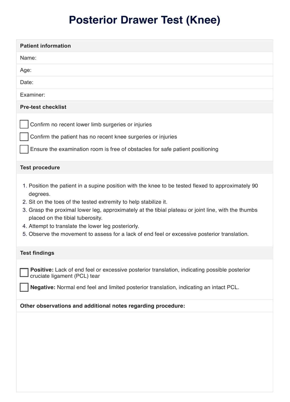 Posterior Drawer Test (Knee) PDF Example
