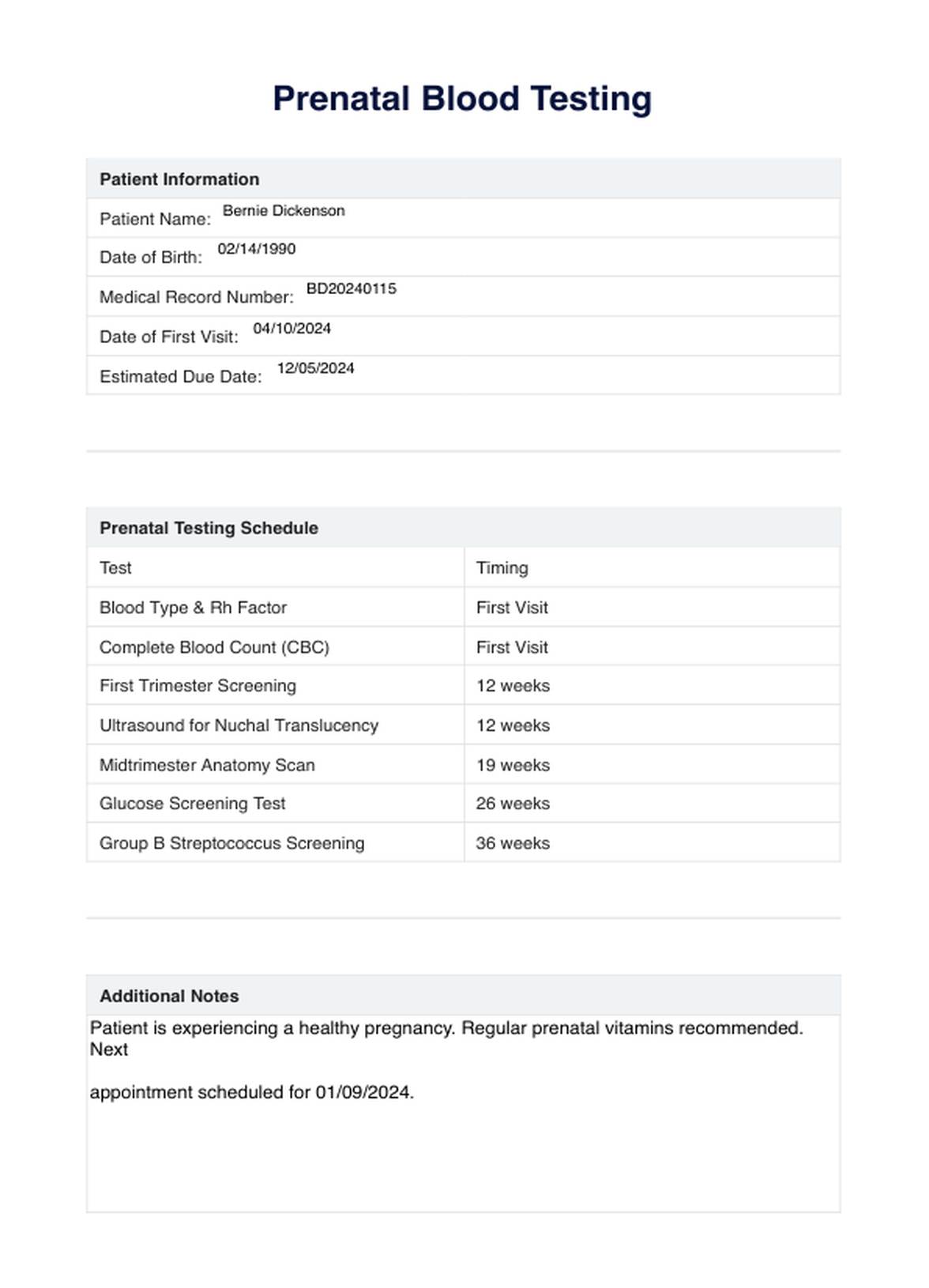 Prueba de sangre prenatal PDF Example