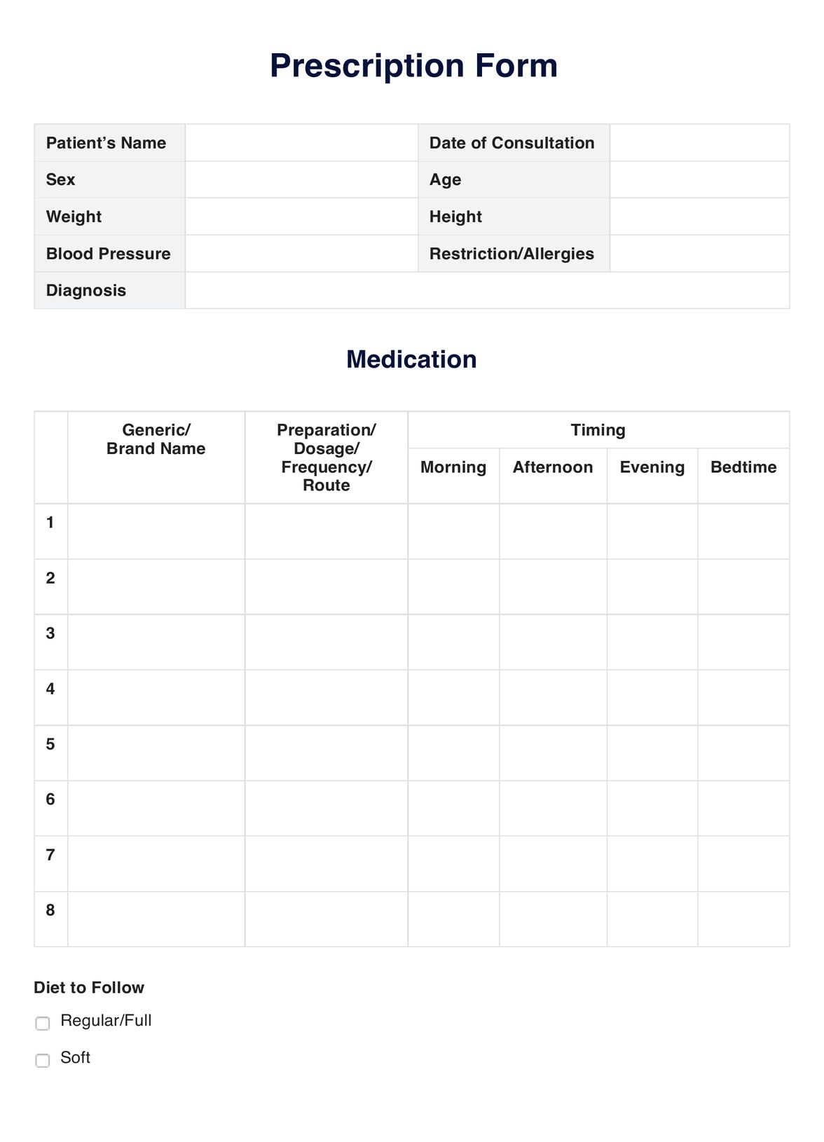 Prescription Form PDF Example