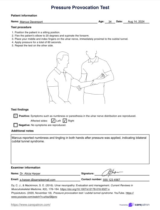 Pressure Provocation Test & Example | Free PDF Download