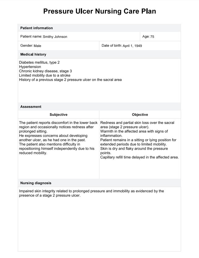 Pressure Ulcer Nursing Care Plan PDF Example