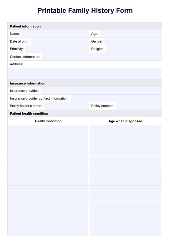 Printable Family History Form PDF Example