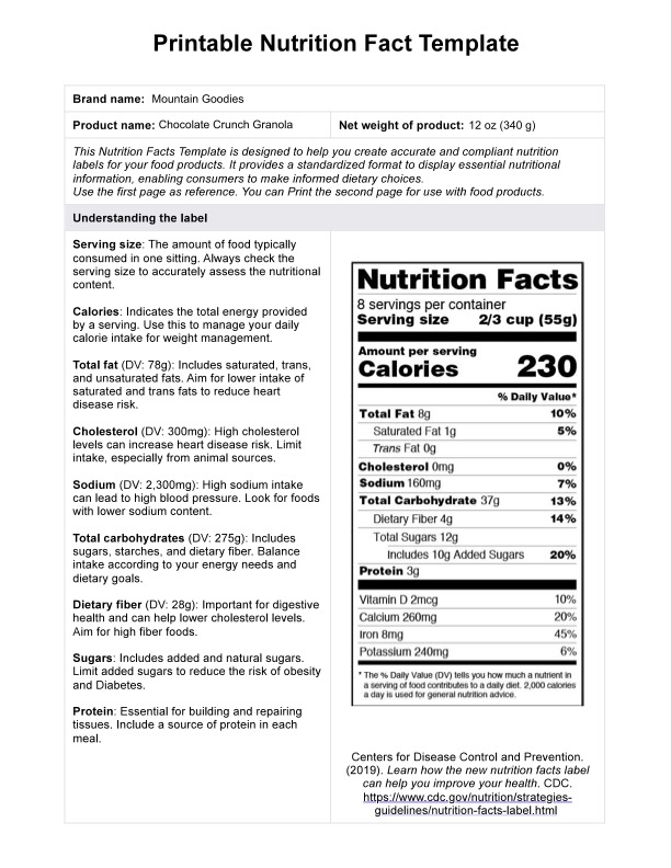 Ejemplo de etiquetas de información nutricional PDF Example