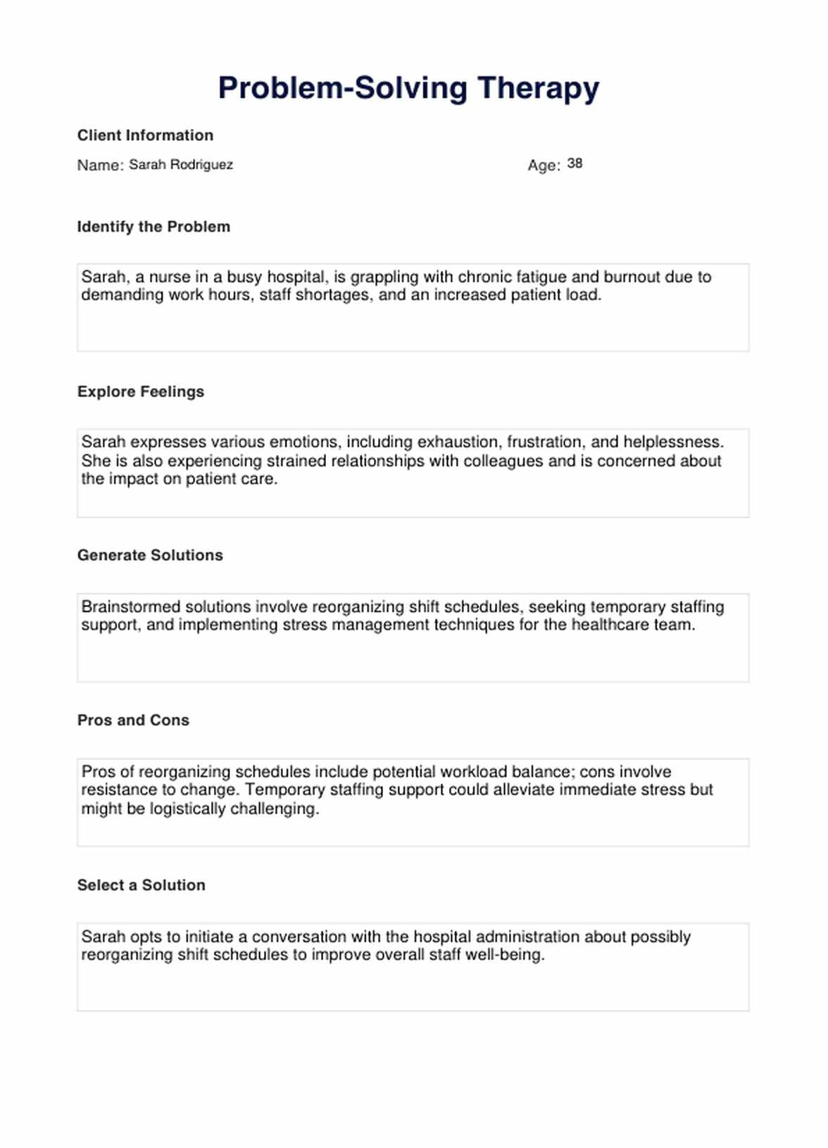 Problem Solving Therapy Worksheet PDF Example