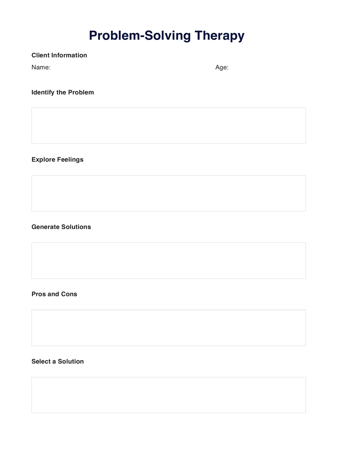 Problem Solving Therapy Worksheet PDF Example