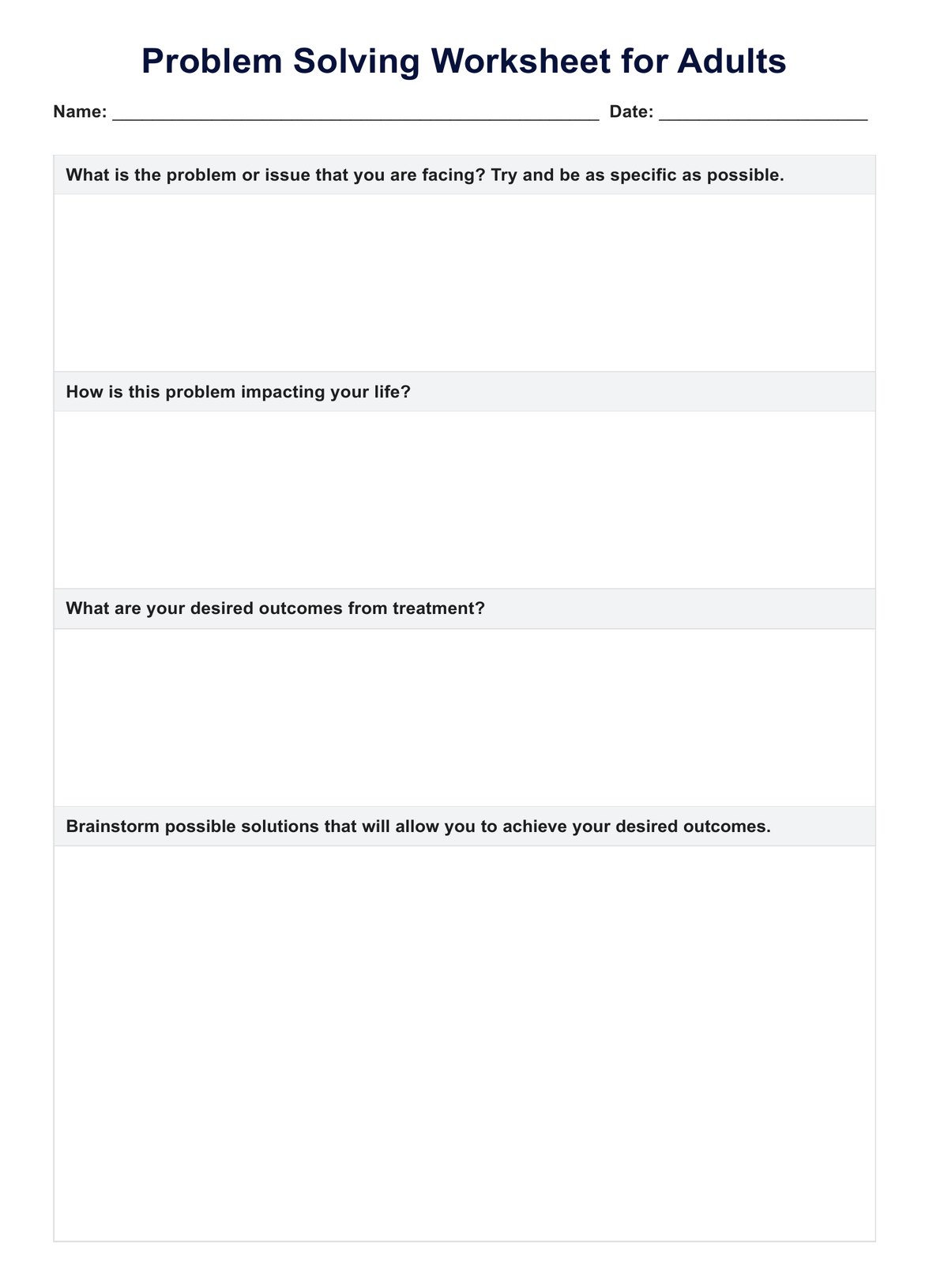 Problem Solving For Adults Worksheets PDF Example