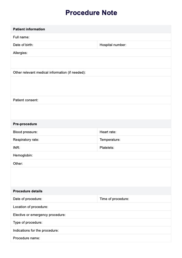 Procedure Note Template PDF Example