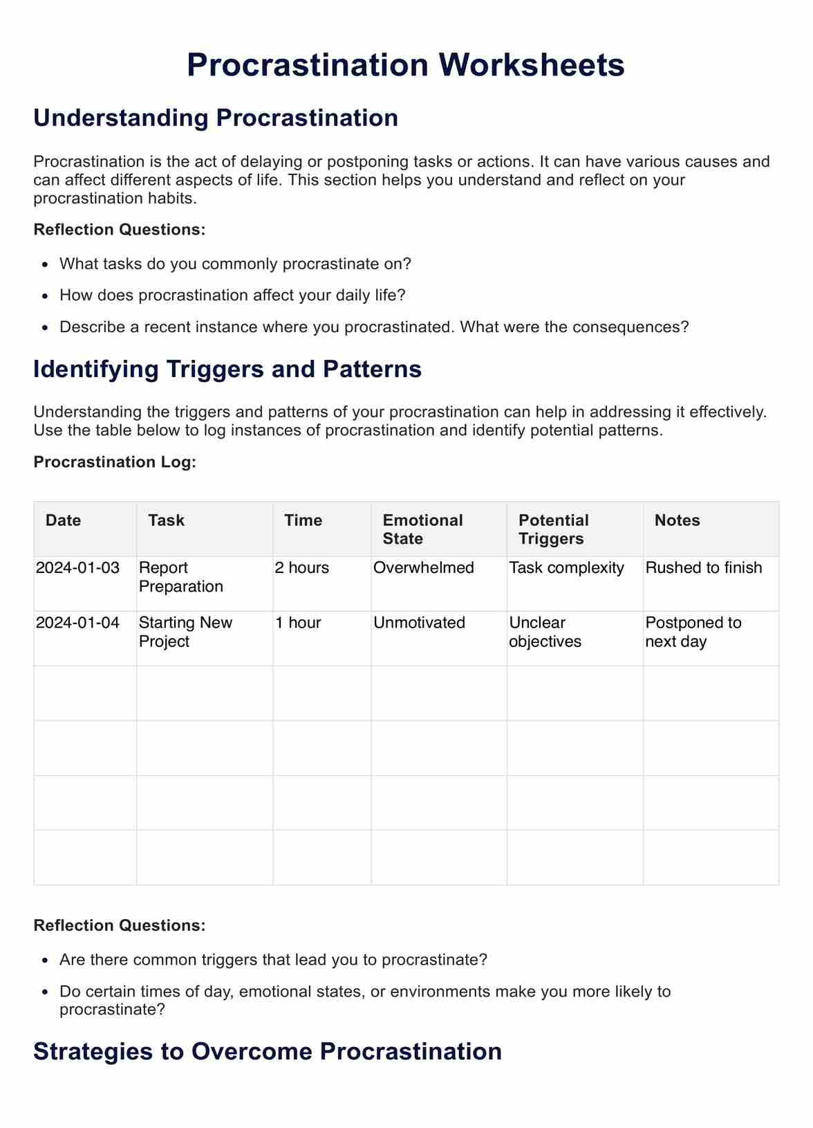 Procrastination Worksheets PDF PDF Example