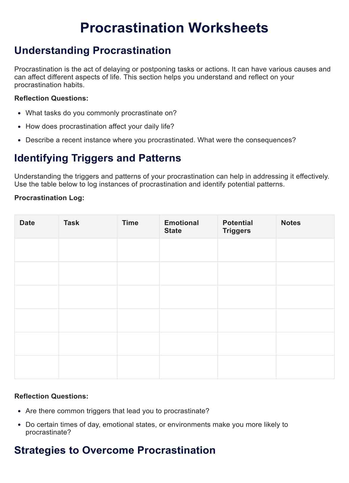 Procrastination Worksheets PDF PDF Example