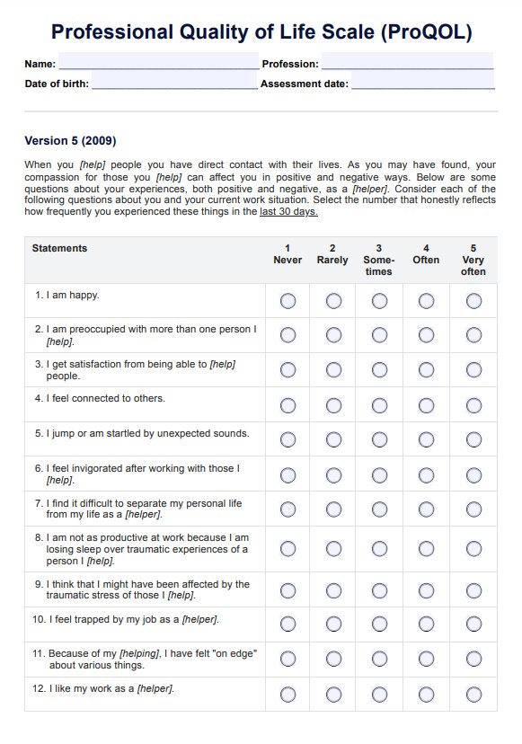 Professional Quality of Life Scale (ProQOL) PDF Example