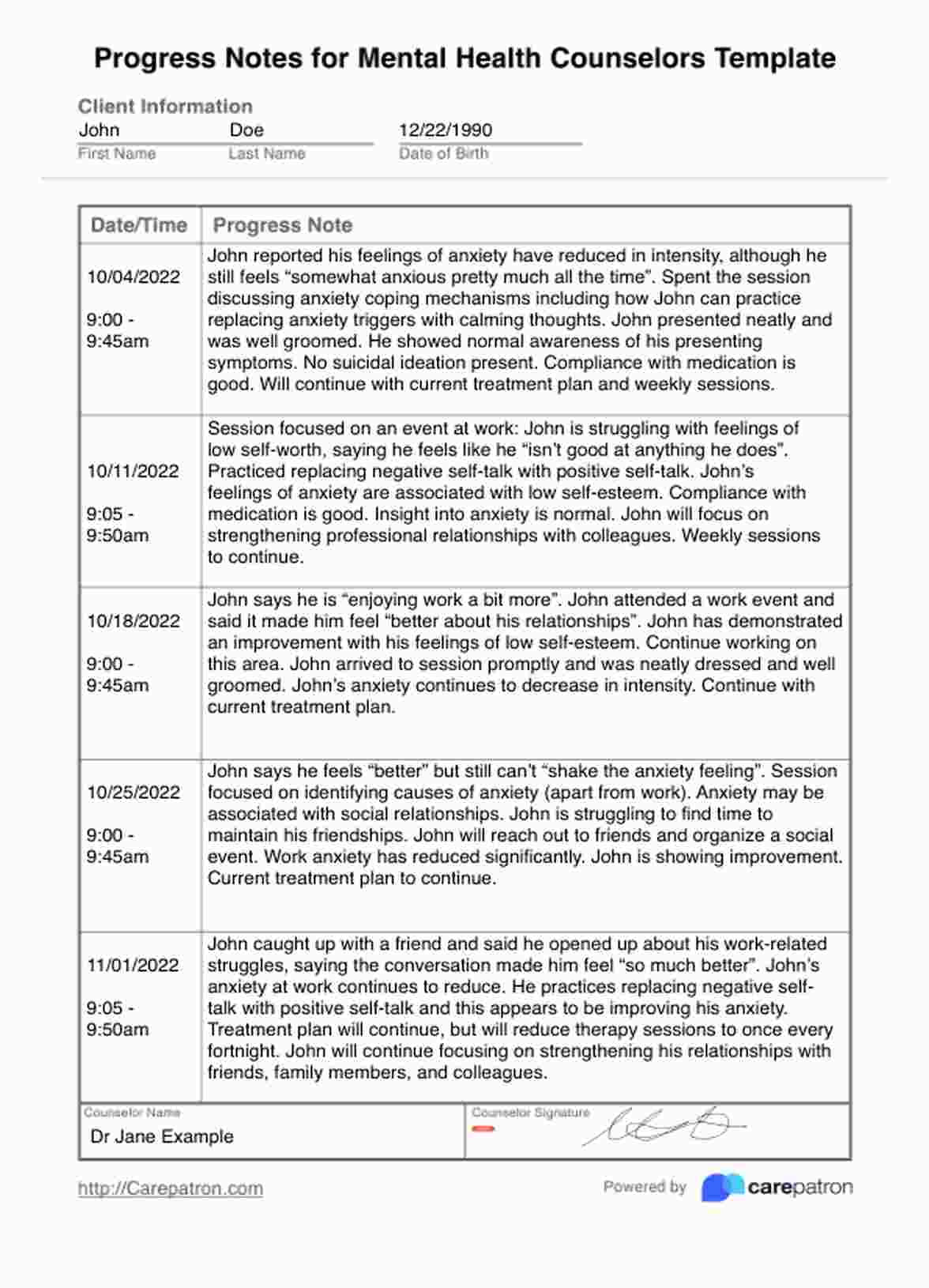 Nota de Evolución de Salud Mental PDF Example