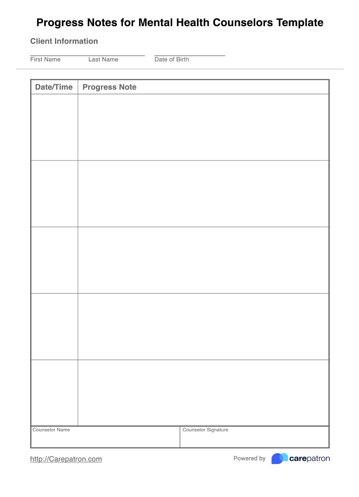Progress Notes For Mental Health Counselors Template PDF Example