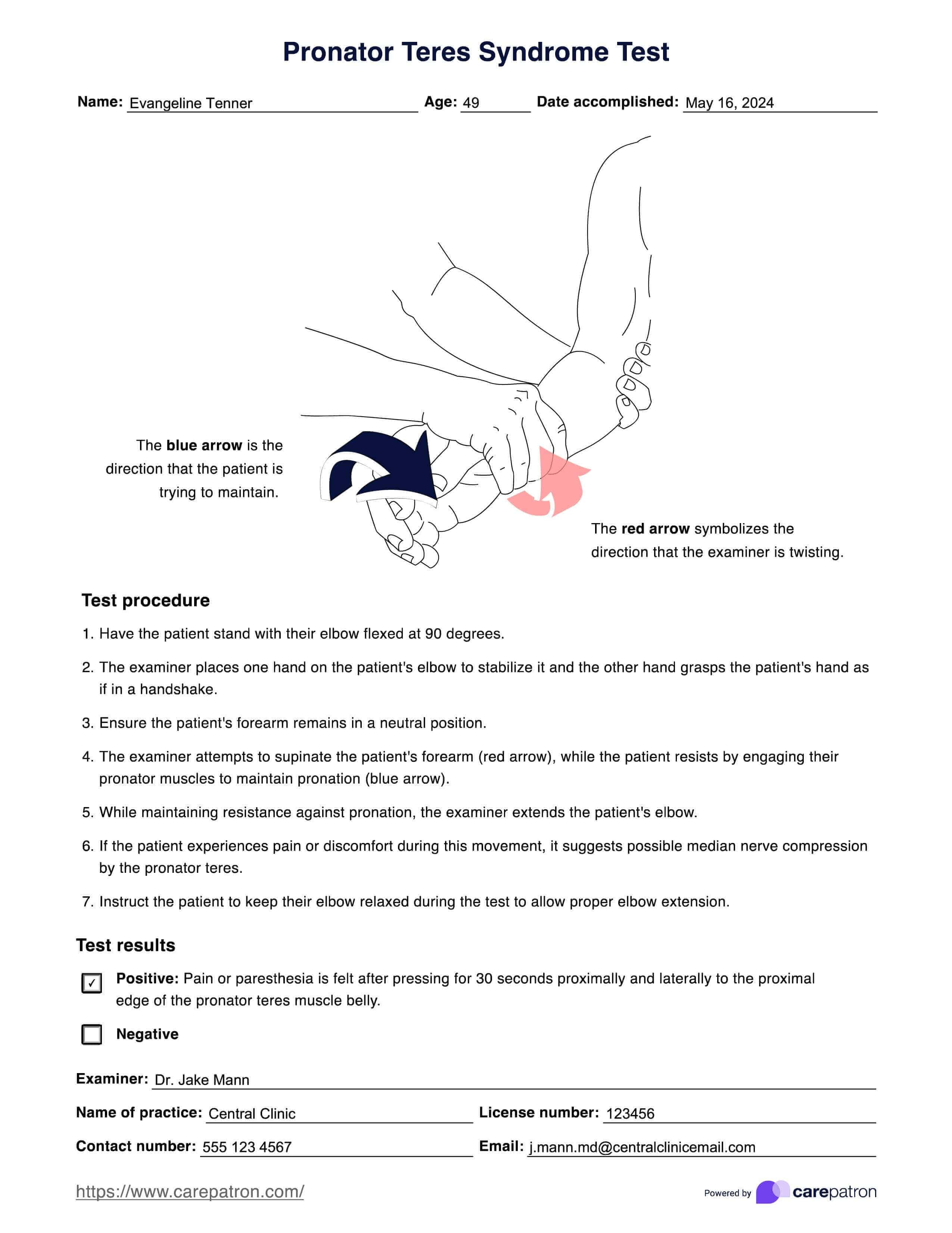 Pronator Teres Syndrome Test PDF Example
