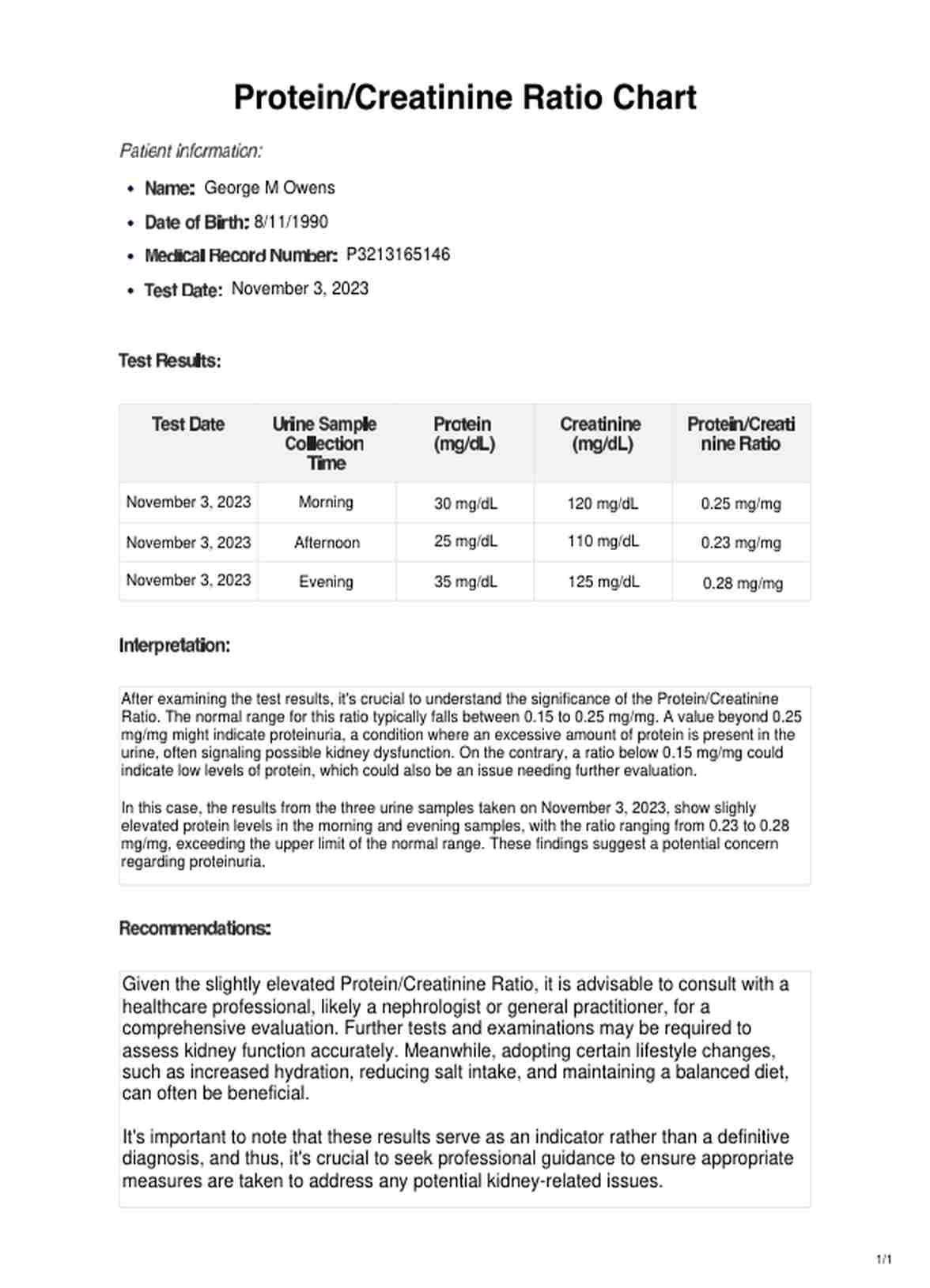 Protein/Creatinine Ratio Chart & Example | Free PDF Download