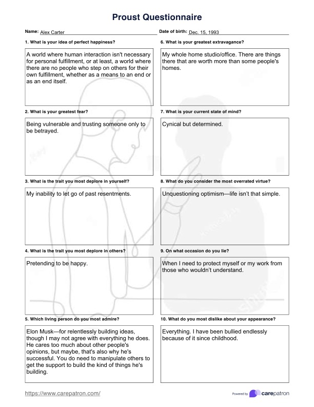 Proust Questionnaire PDF Example