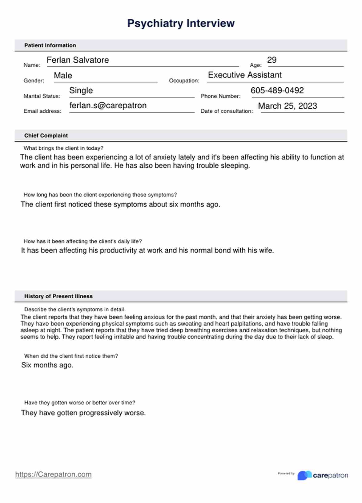 Psychiatry Interview Template PDF Example