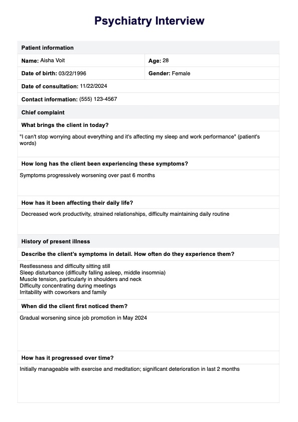 Psychiatry Interview Template PDF Example