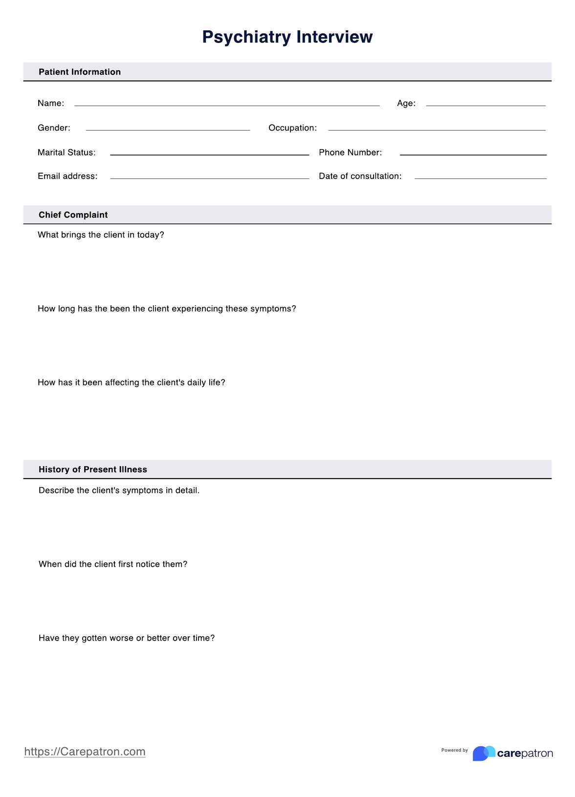 Psychiatry Interview Template PDF Example