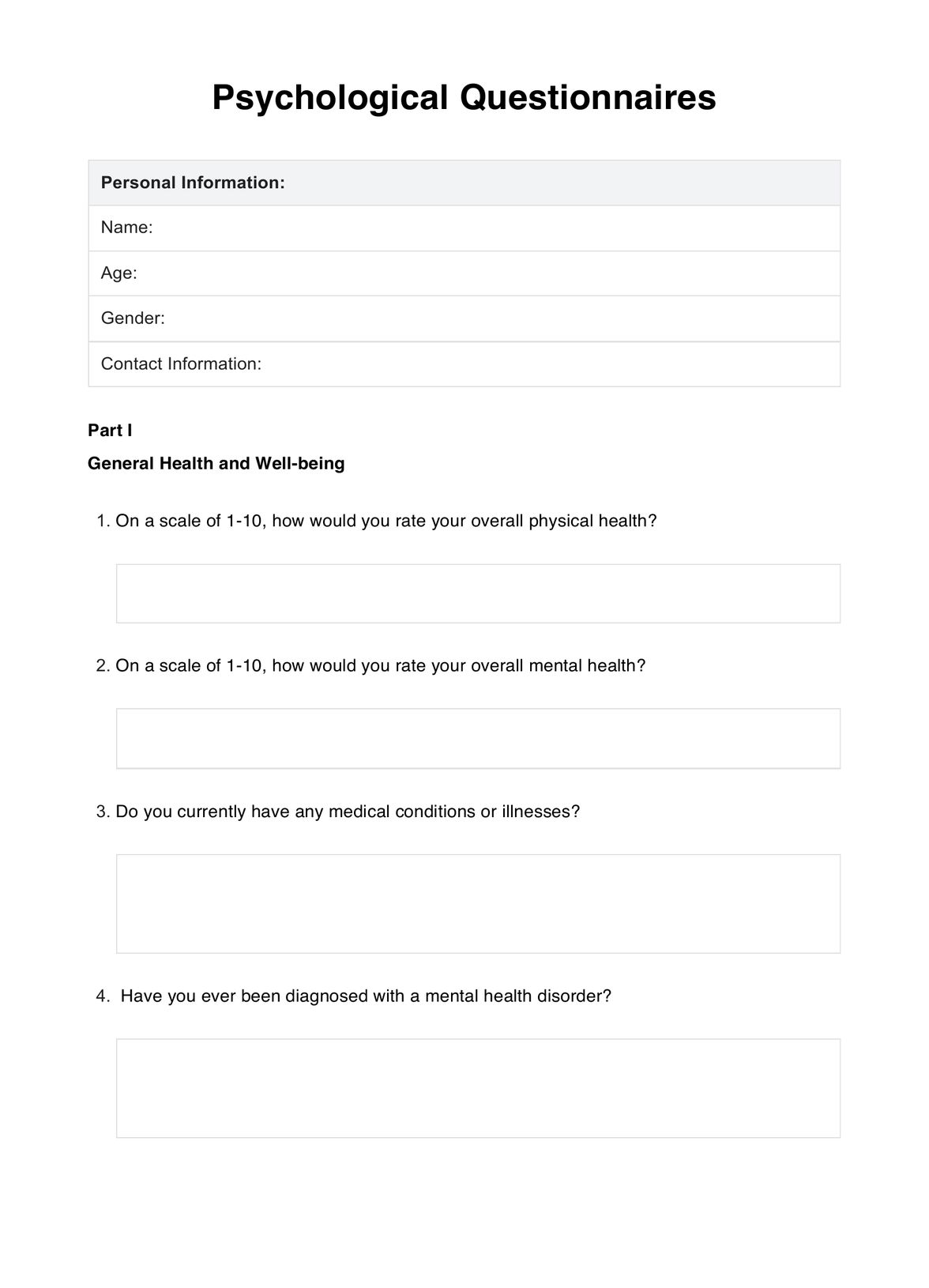 Psychological Questionnaires PDF Example