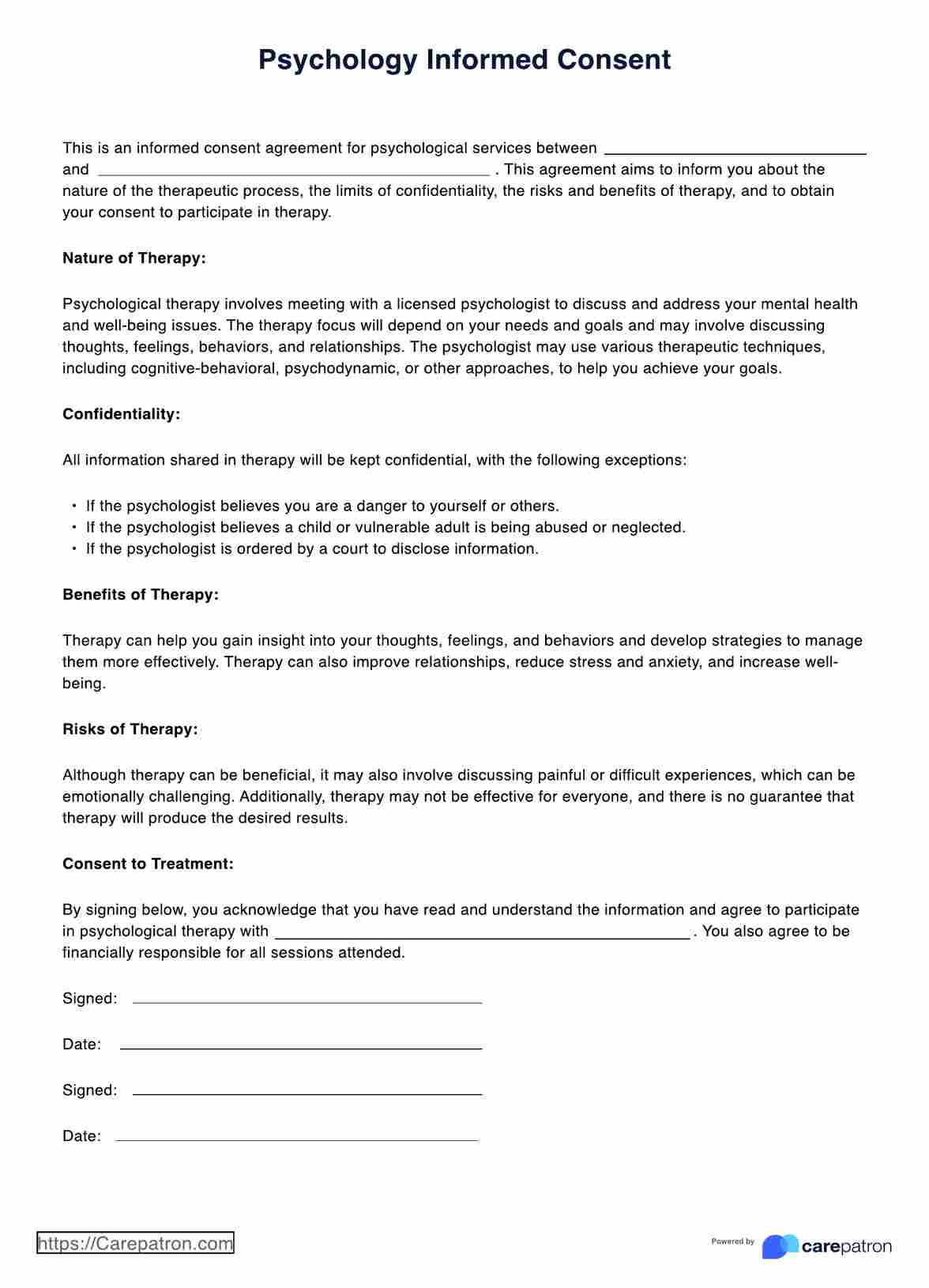 Psychology Informed Consent Form PDF Example