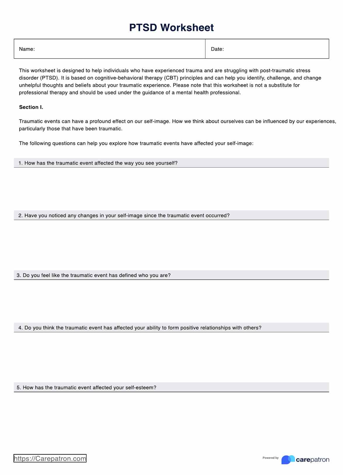 PTSD Worksheet PDF Example