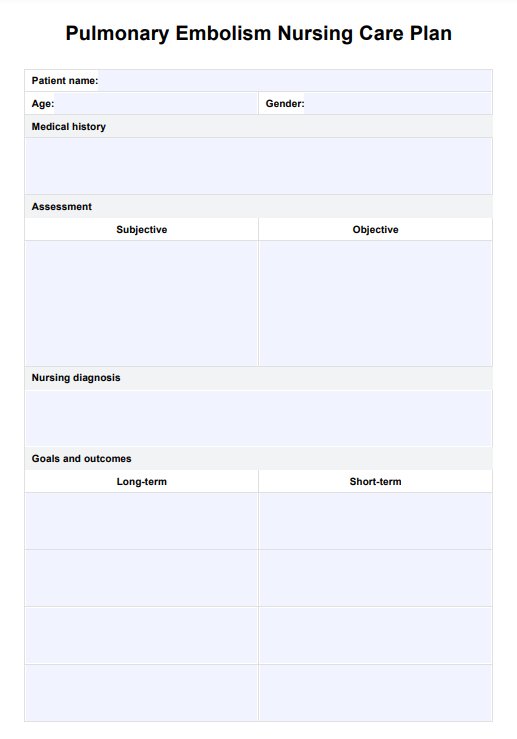 Pulmonary Embolism Nursing Care Plan PDF Example