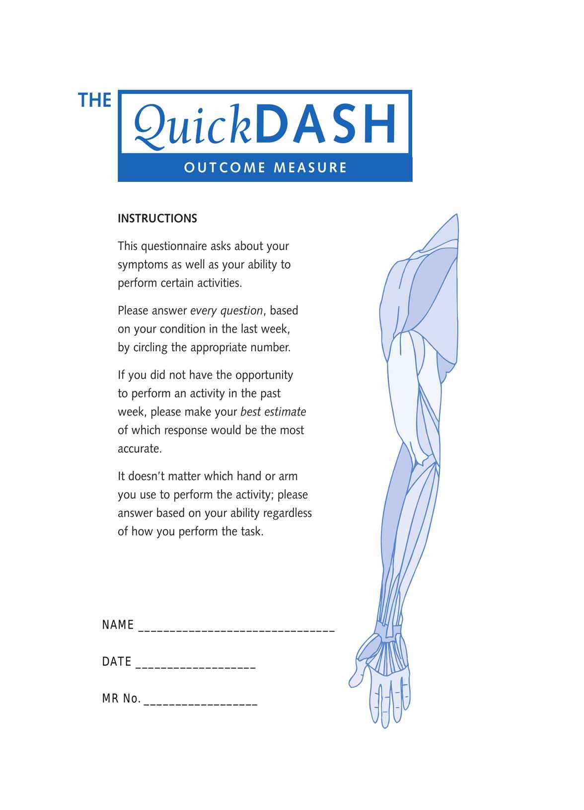 QuickDASH Outcome Measure PDF Example