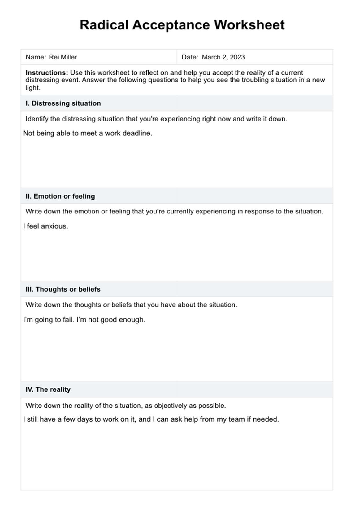 Radical Acceptance Worksheet PDF Example