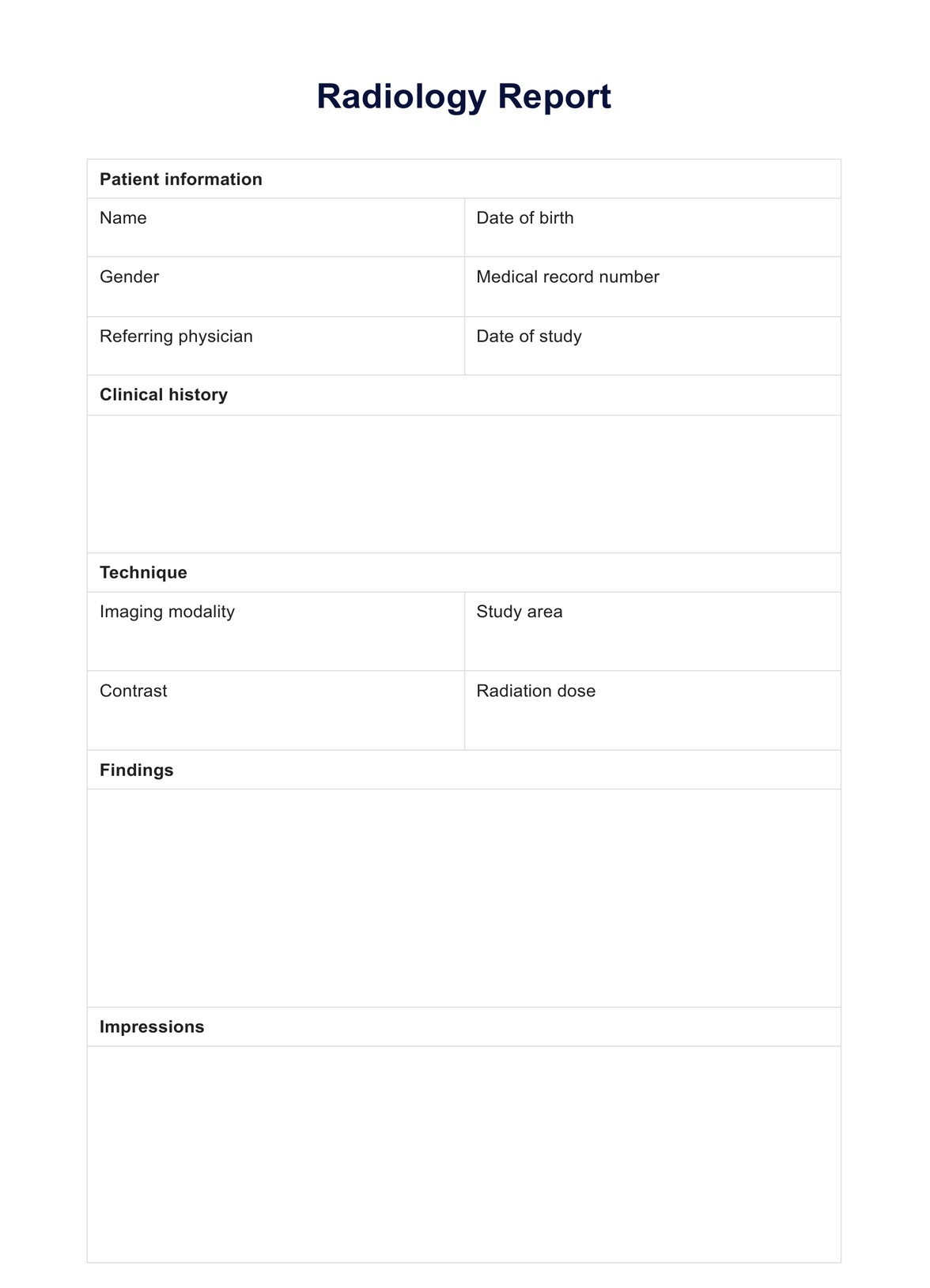 Radiology Report Template PDF Example
