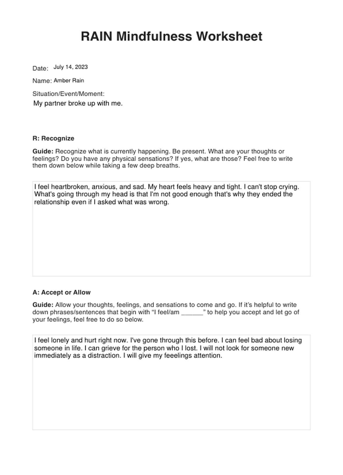 Rain Mindfulness Worksheet PDF Example