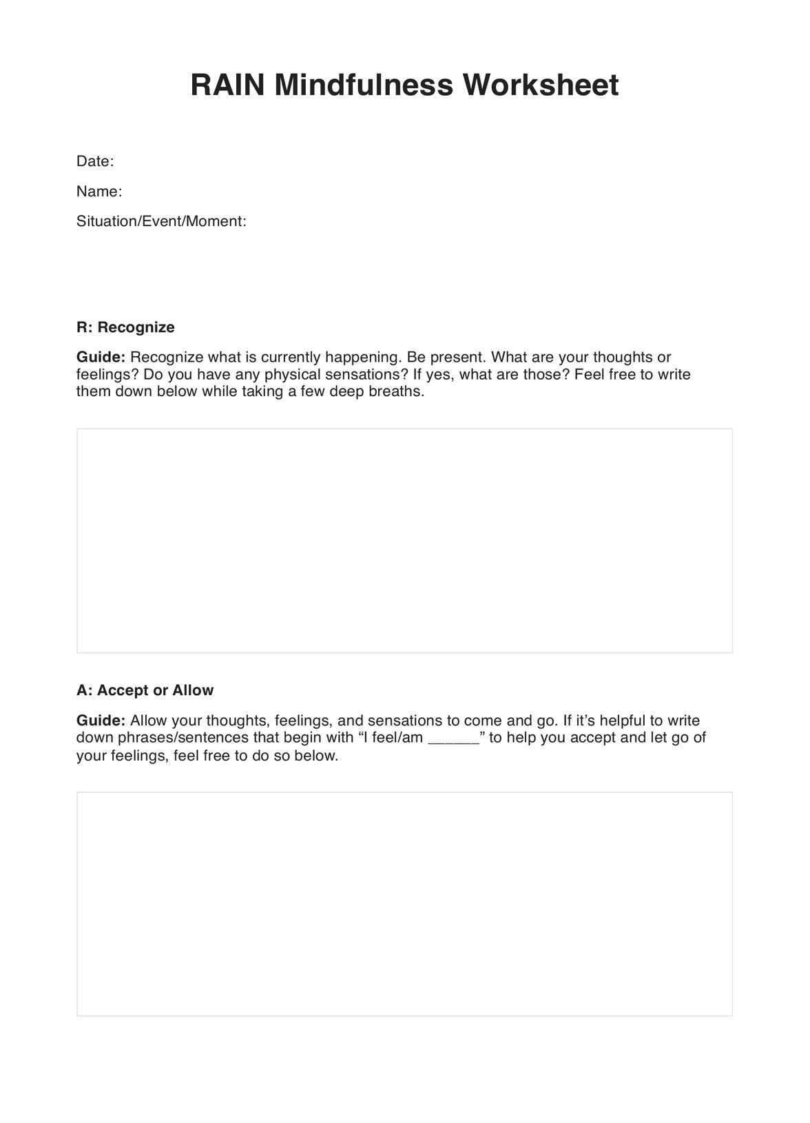 Rain Mindfulness Worksheet PDF Example