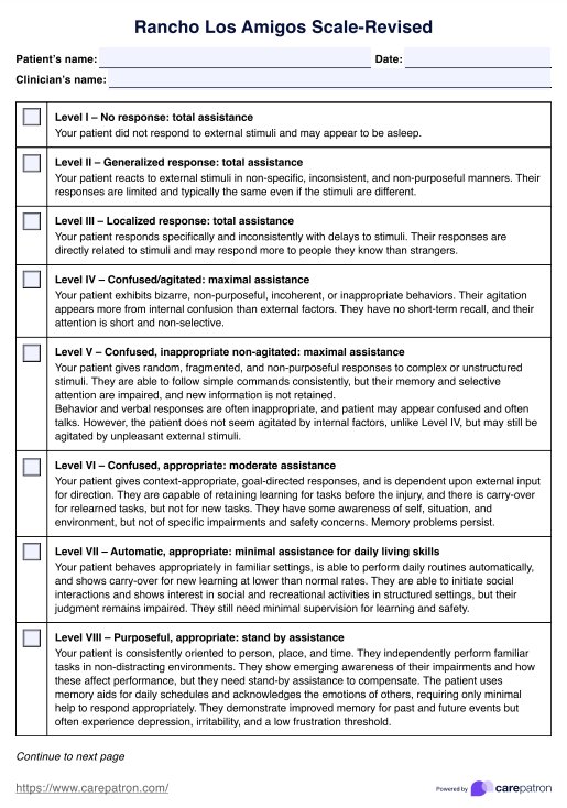 Rancho Los Amigos Scale PDF Example