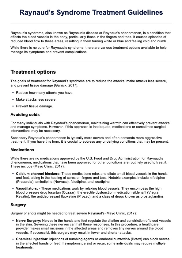 Raynaud's Syndrome Treatment Guidelines PDF Example