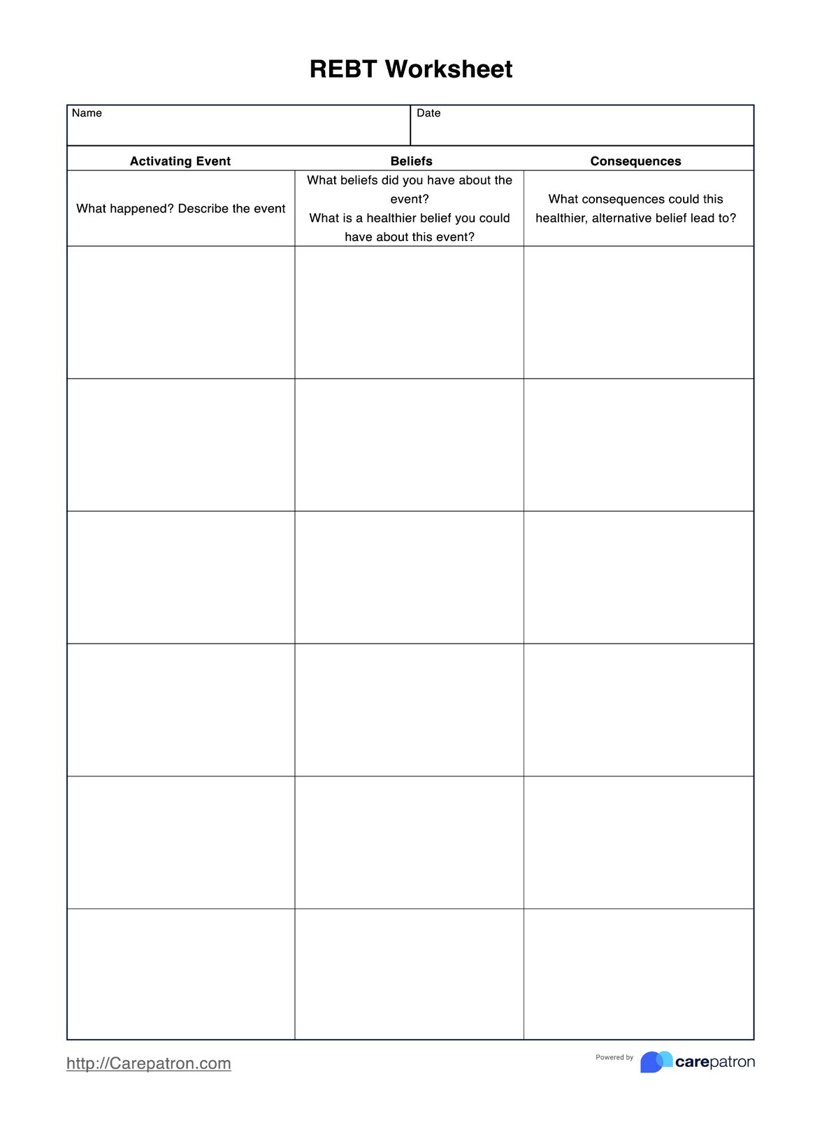 REBT Worksheets PDF Example