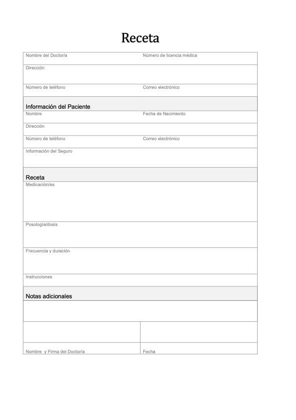 Plantilla para Receta Médica PDF Example