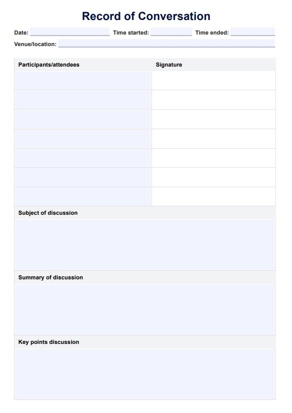 Record of Conversation Template PDF Example