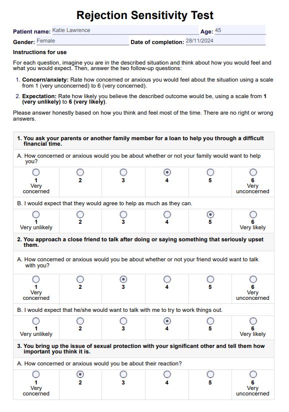 Rejection Sensitivity Test PDF Example