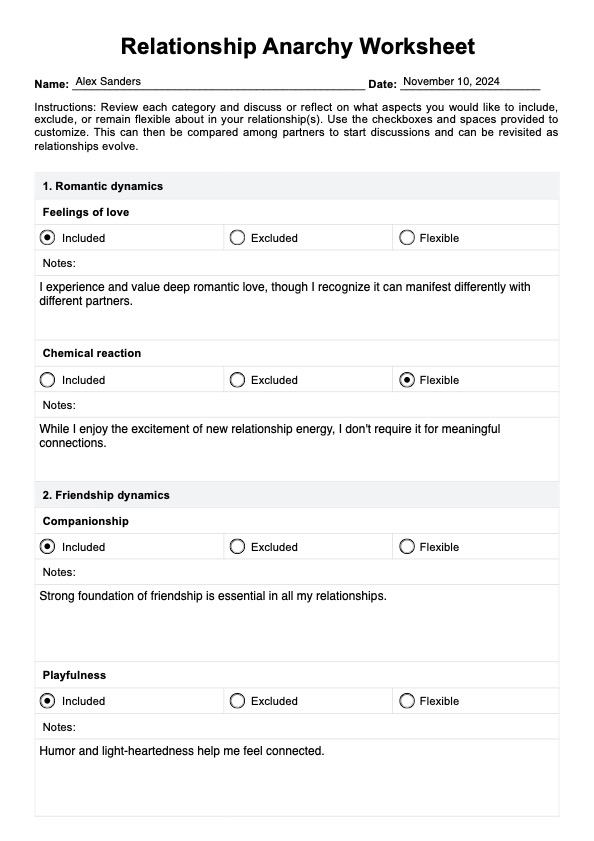 Relationship Anarchy Worksheet PDF Example