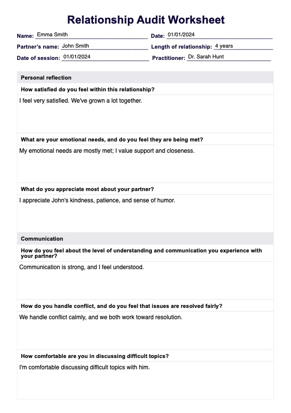 Relationship Audit Worksheet PDF Example