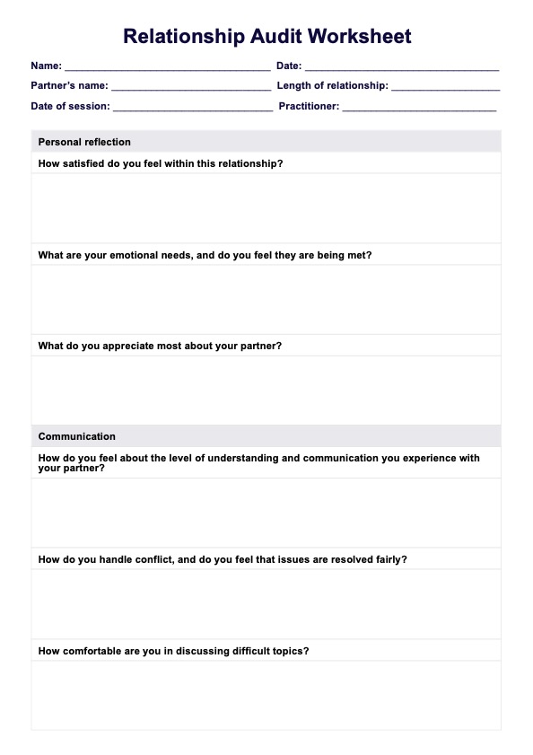 Relationship Audit Worksheet PDF Example