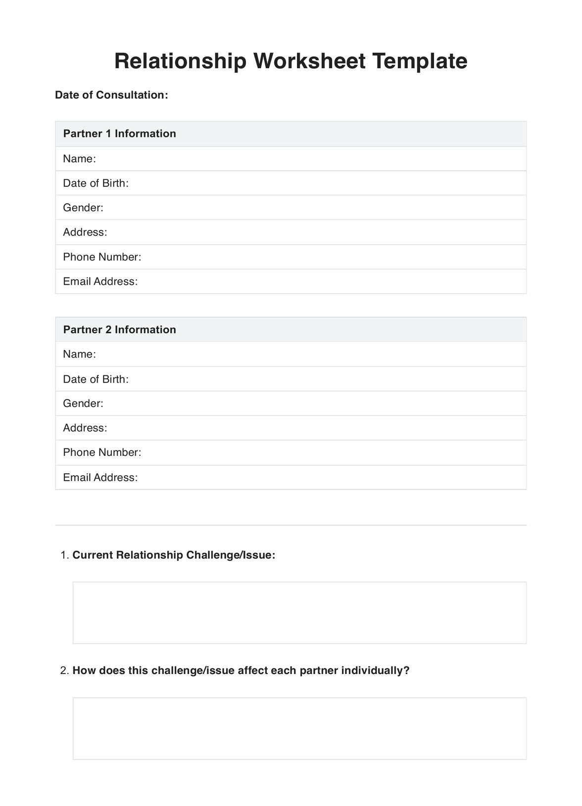 Relationship Worksheets PDF Example