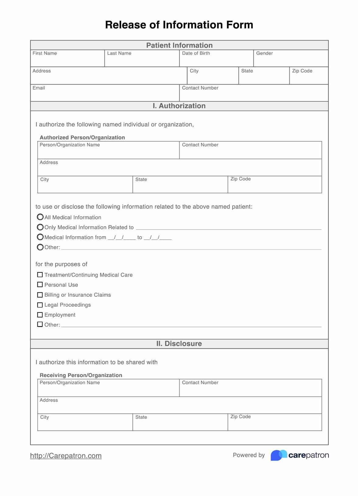 Release Of Information Form PDF Example