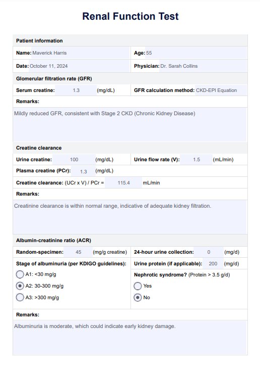 Test de PFR (prueba de función renal) PDF Example