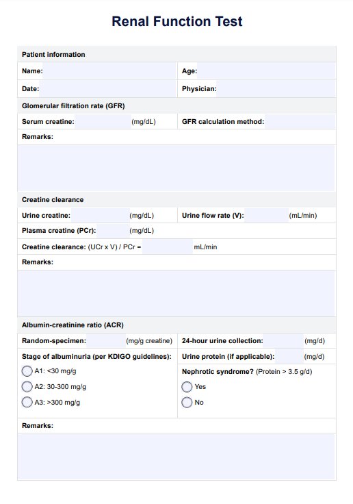 Renal Function Test (RFT) PDF Example