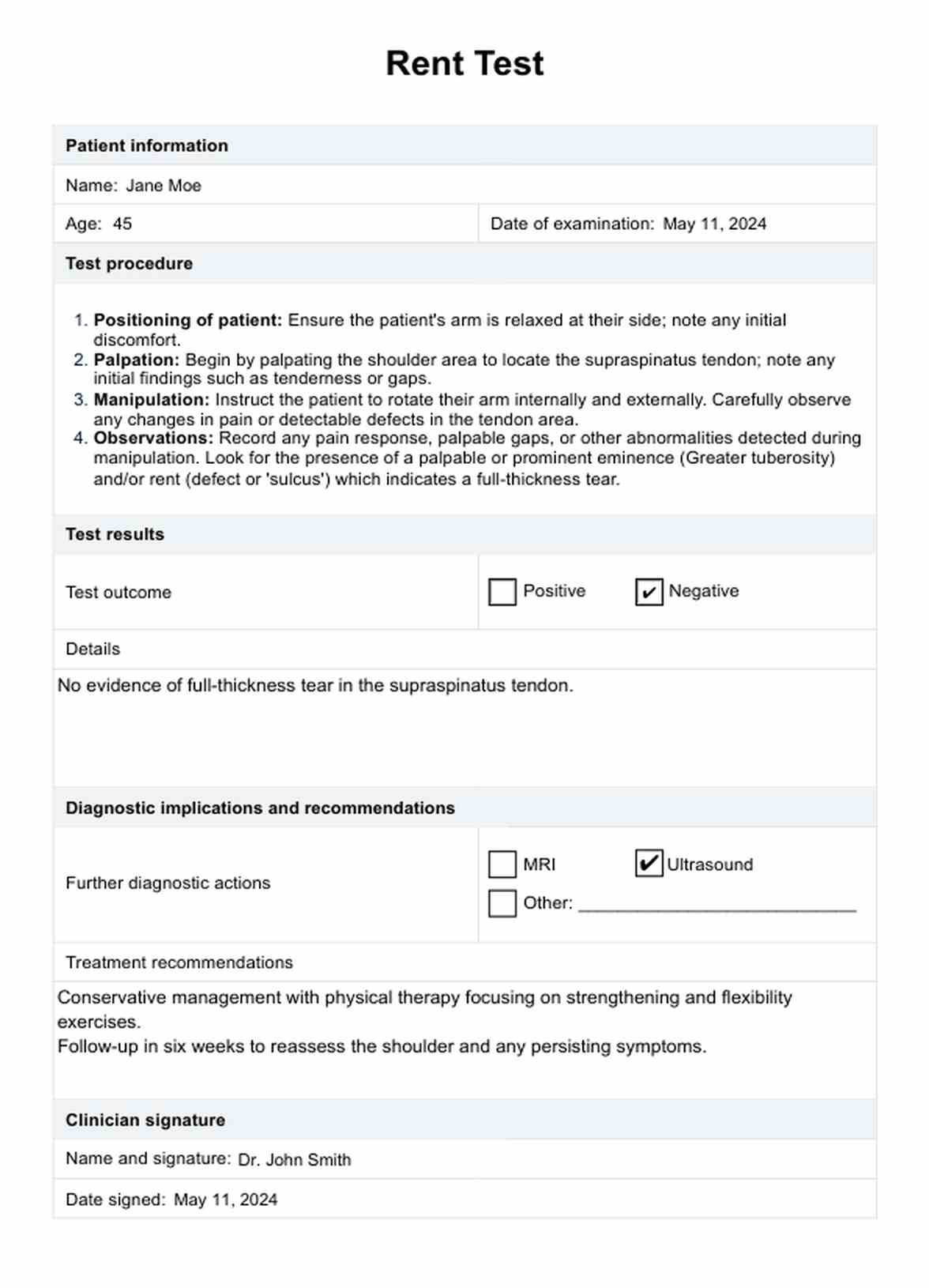 Rent Test PDF Example